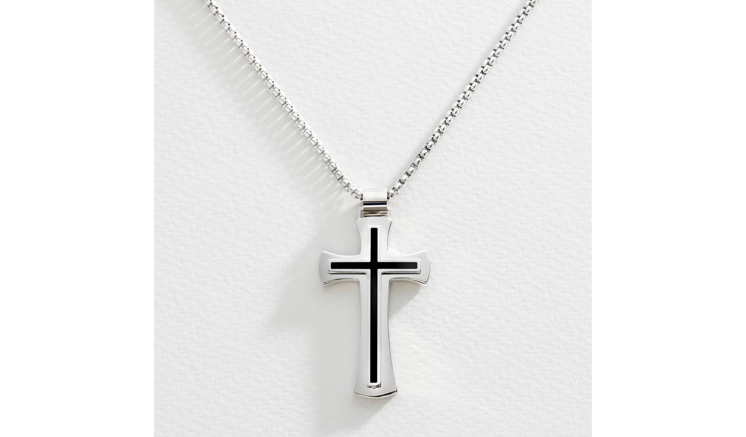 Revere Stainless Steel Black Cross Pendant Necklace
