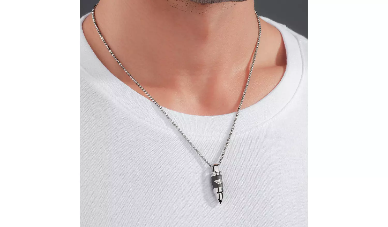 Police Stainless Steel Carbon Bullet Shaped Pendant Necklace