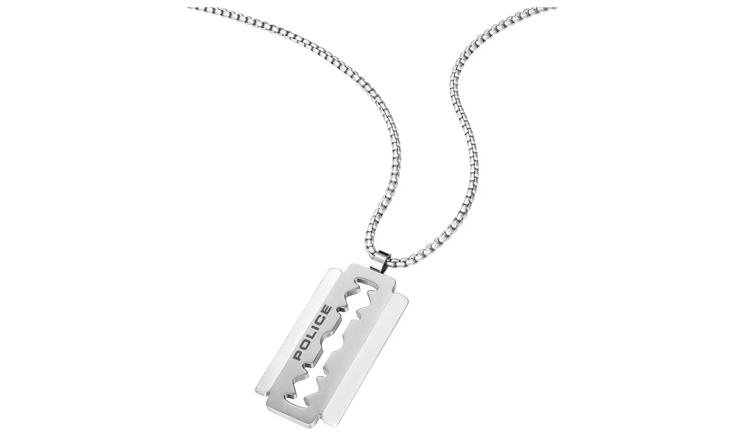 Police Stainless Steel Brushed Razorblade Pendant Necklace