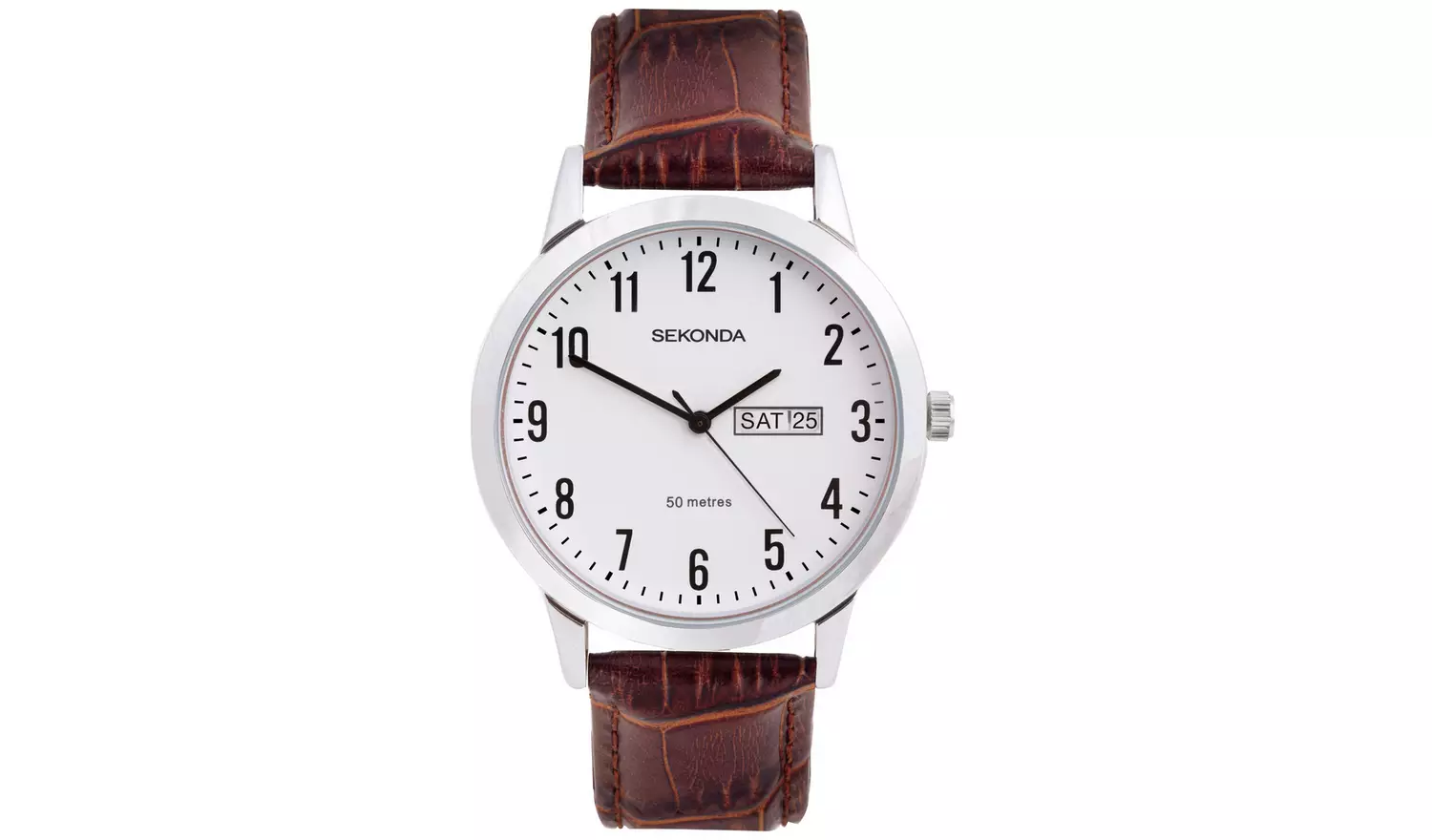 Sekonda Men's Silver Case Brown Leather Strap Watch