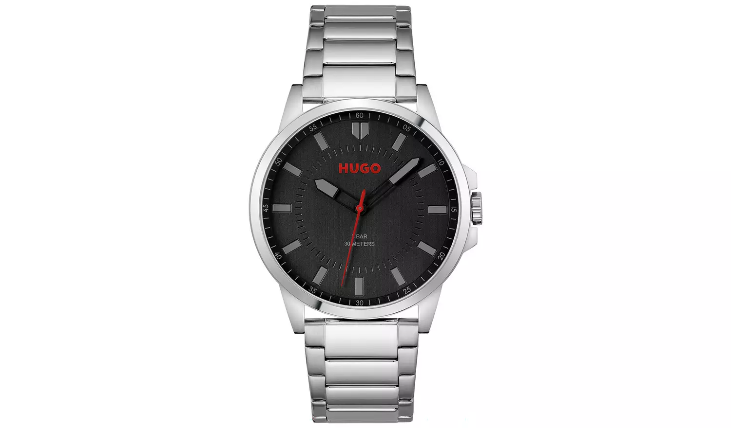 HUGO Men's Black Dial Silver Stainless Steel Bracelet Watch