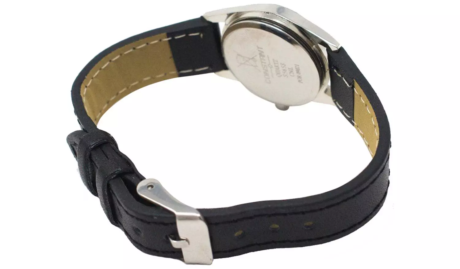 Constant Quartz Men's Black Faux Leather Strap Watch