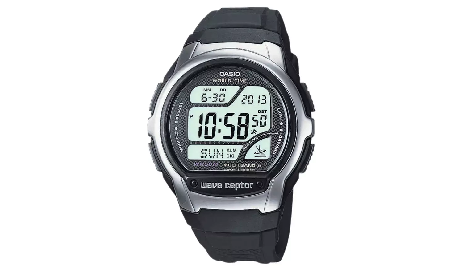 Casio Wave Ceptor LCD Digital Black Resin Strap Watch