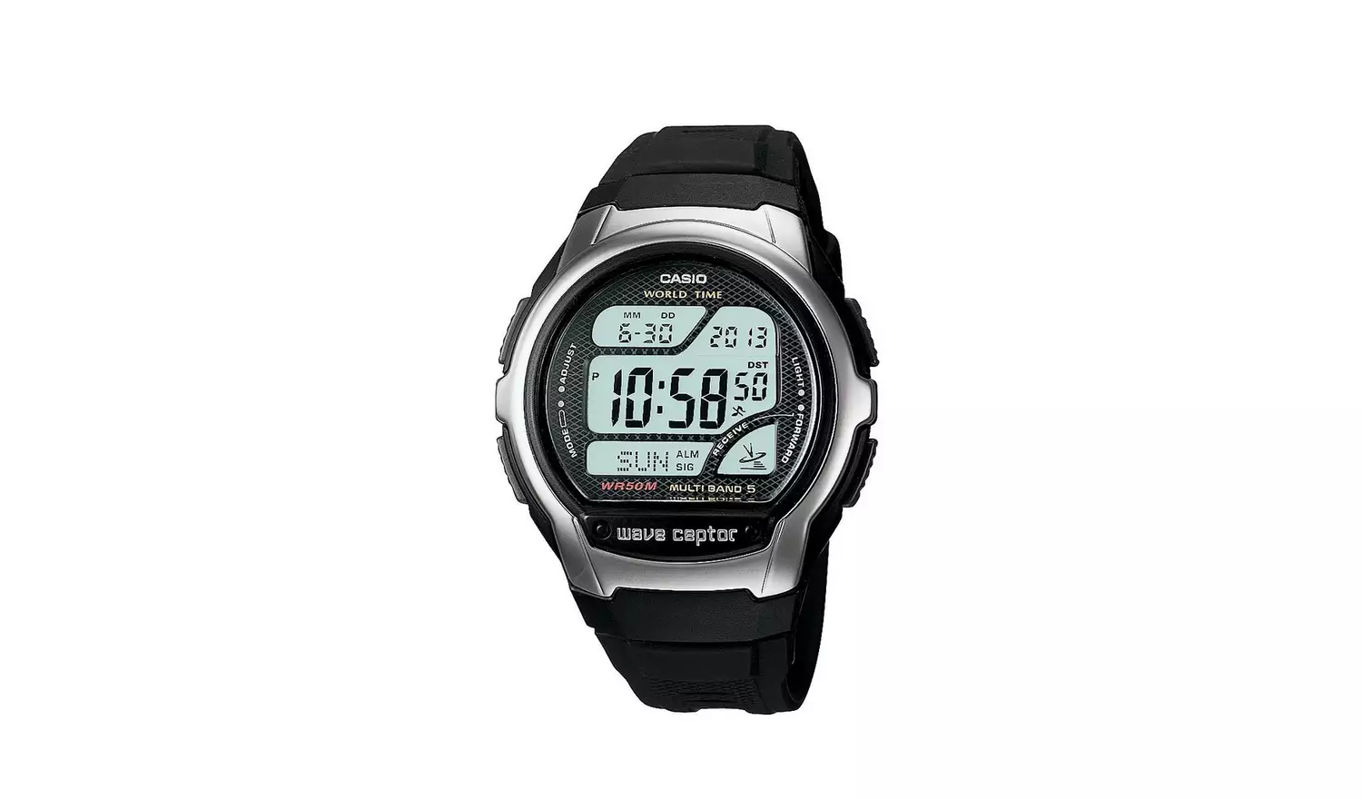 Casio Wave Ceptor LCD Digital Black Resin Strap Watch