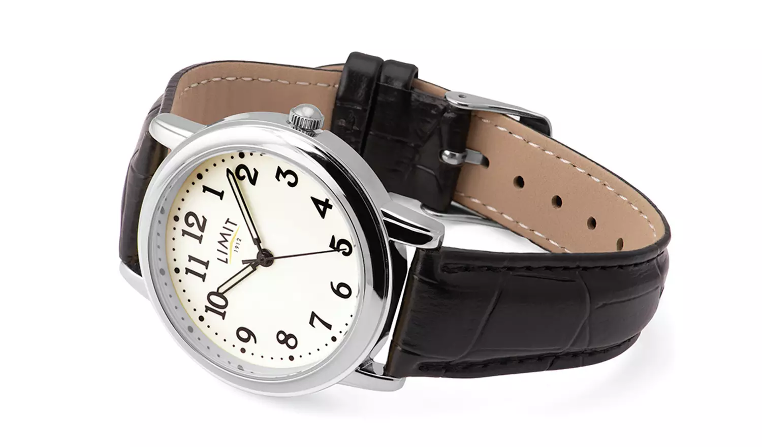 Limit Men's Glow Dial Black Faux Leather Strap Watch