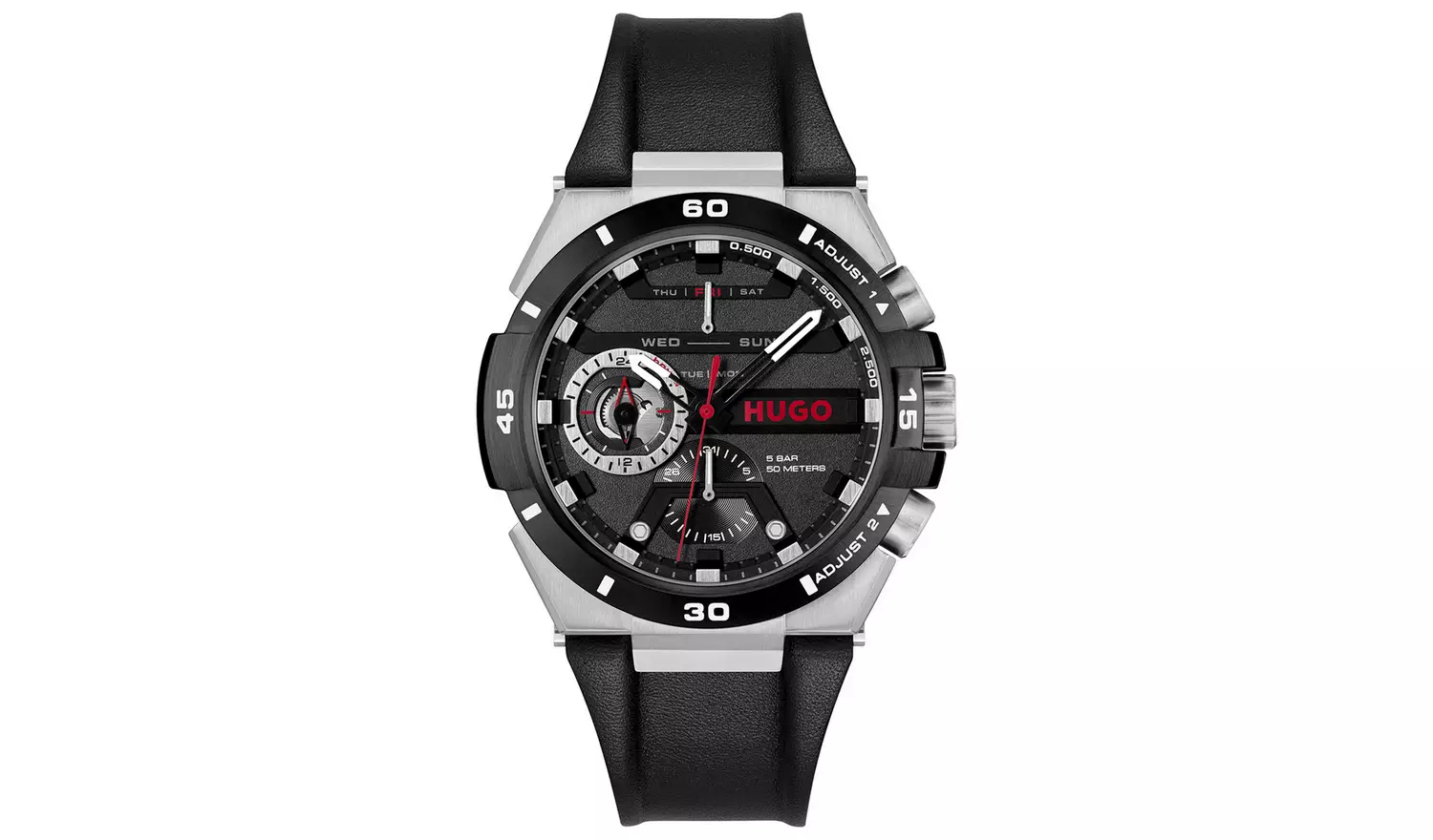 Hugo Mens Wild Black Leather Strap Watch