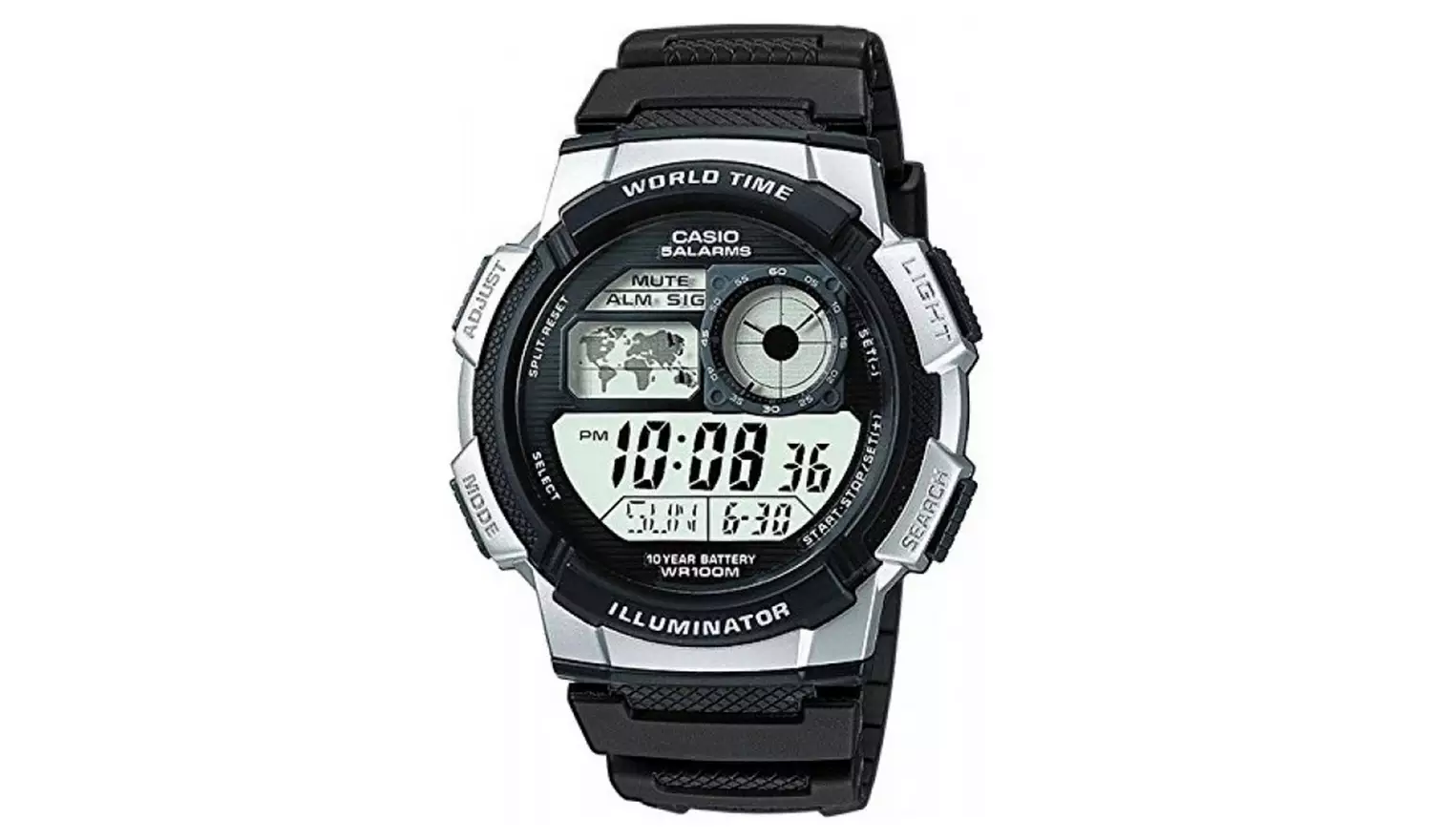 Casio World Time LCD Black Resin Strap Watch
