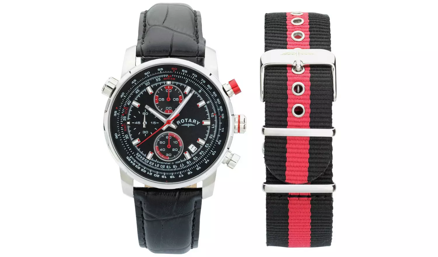 Rotary Men's Black Leather Strap With Black Dial Watch