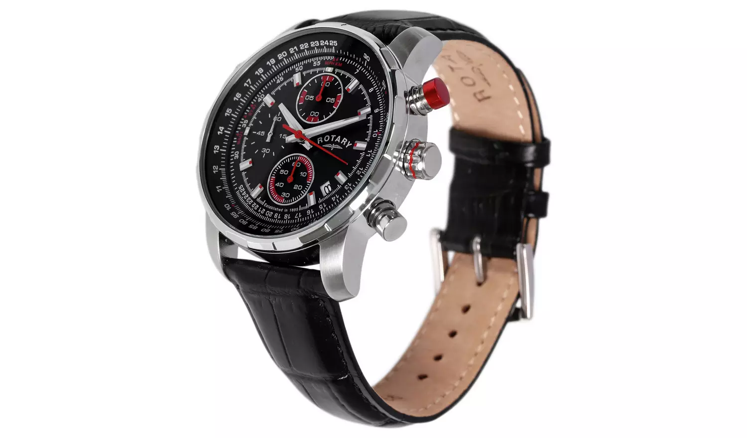 Rotary Men's Black Leather Strap With Black Dial Watch