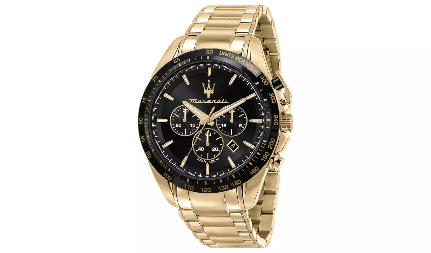 Maserati Traguardo Black Dial Gold Plated Bracelet Watch