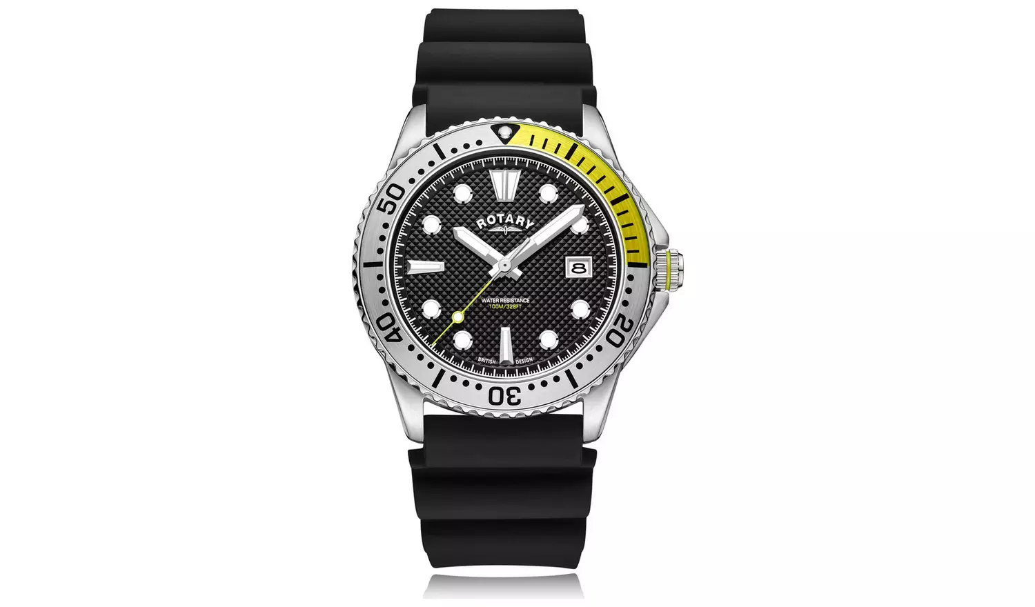Rotary Men's Black Silicone Strap Bezel Watch
