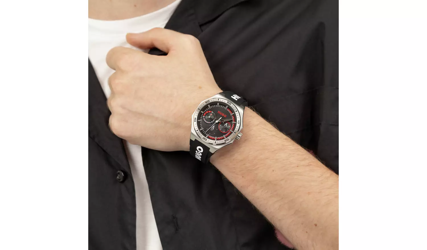 HUGO Men's Grail Black Silicone Strap Sports Watch