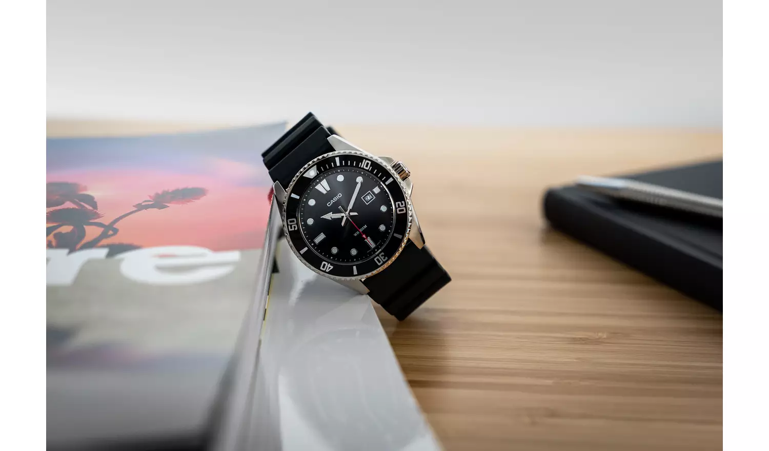 Casio Stainless Steel Rotating Bezel Black Strap Watch