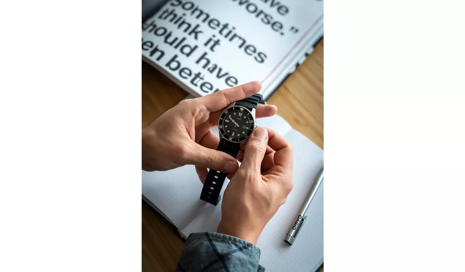Casio Stainless Steel Rotating Bezel Black Strap Watch