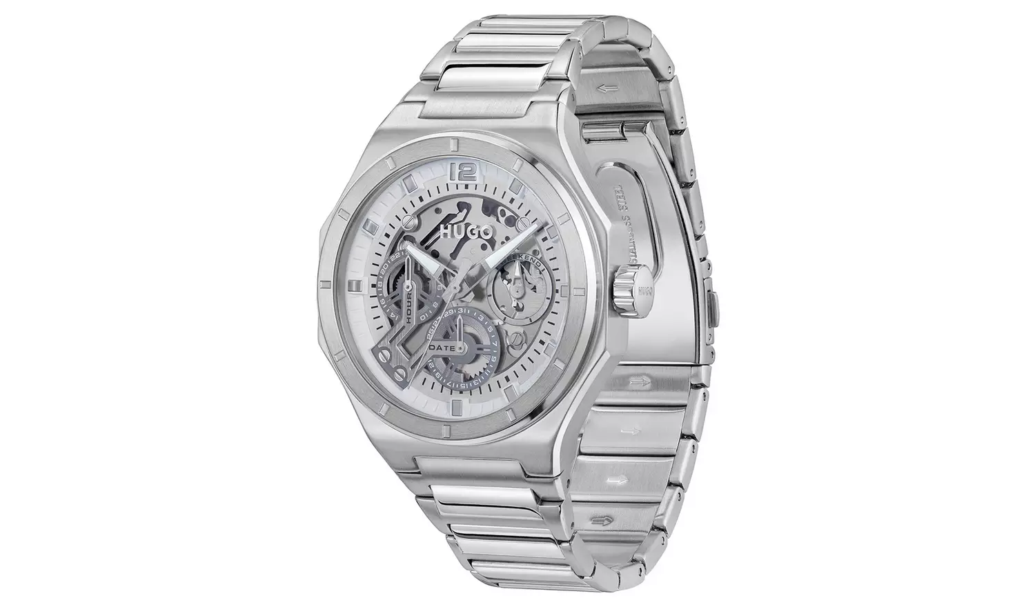 HUGO Men's Silver Colour Grail Skeleton Bracelet Watch