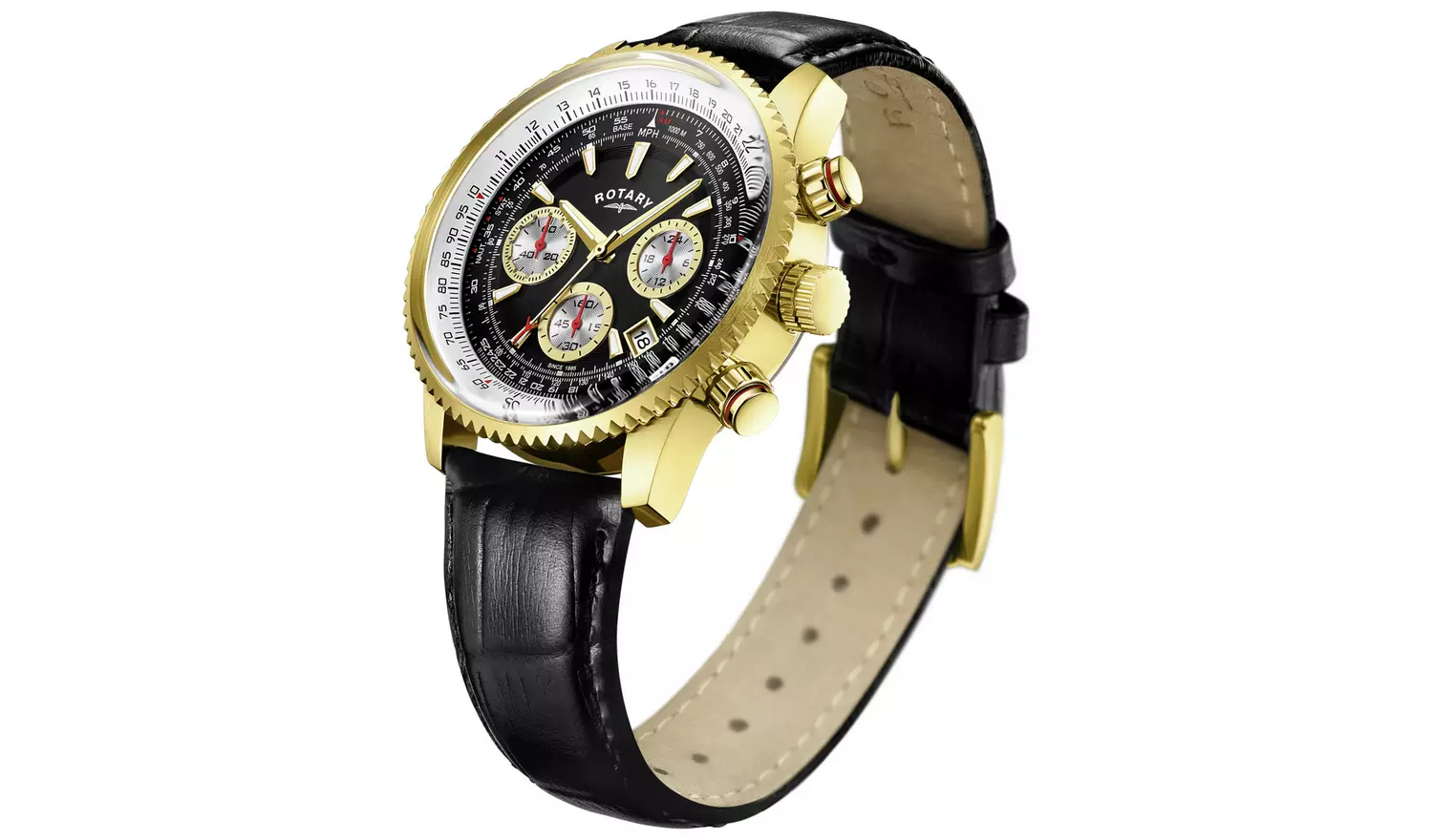 Rotary Men's Chronograph Black Leather Strap Watch