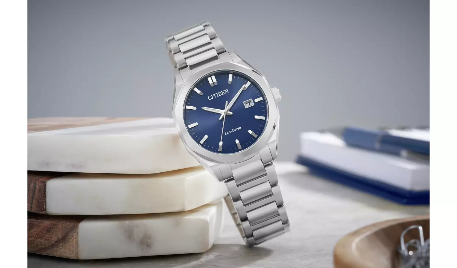 Citizen Mens Eco-Drive Blue Dial Bracelet Watch