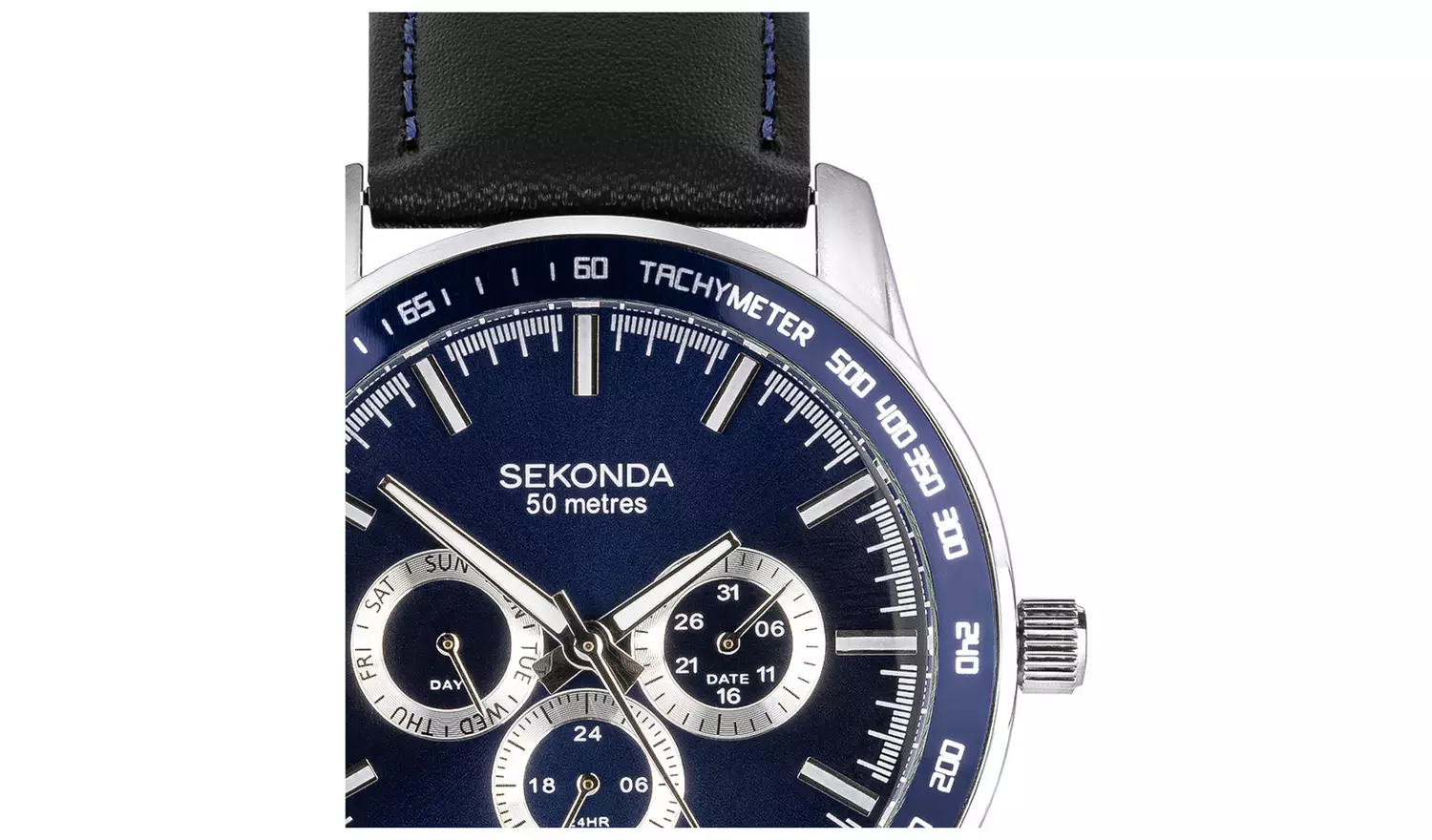Sekonda Multi-Function Blue Dial Black Leather Strap Watch