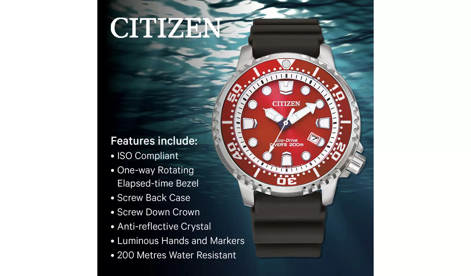 Citizen Eco-Drive Men's Dive Rubber Strap Watch