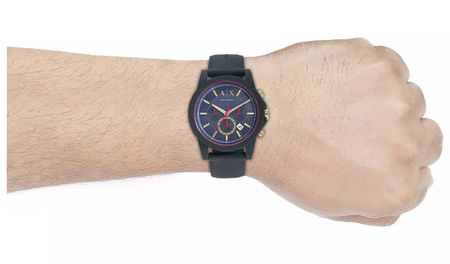 Armani Exchange Blue Dial Mens Silicone Strap Watch