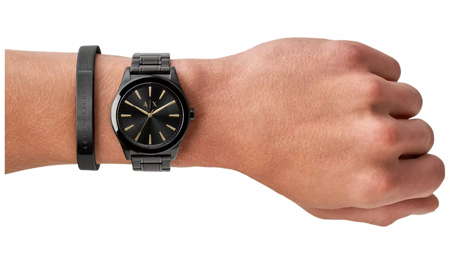 Armani Exchange Men Black Stainless Steel Bracelet Watch Set