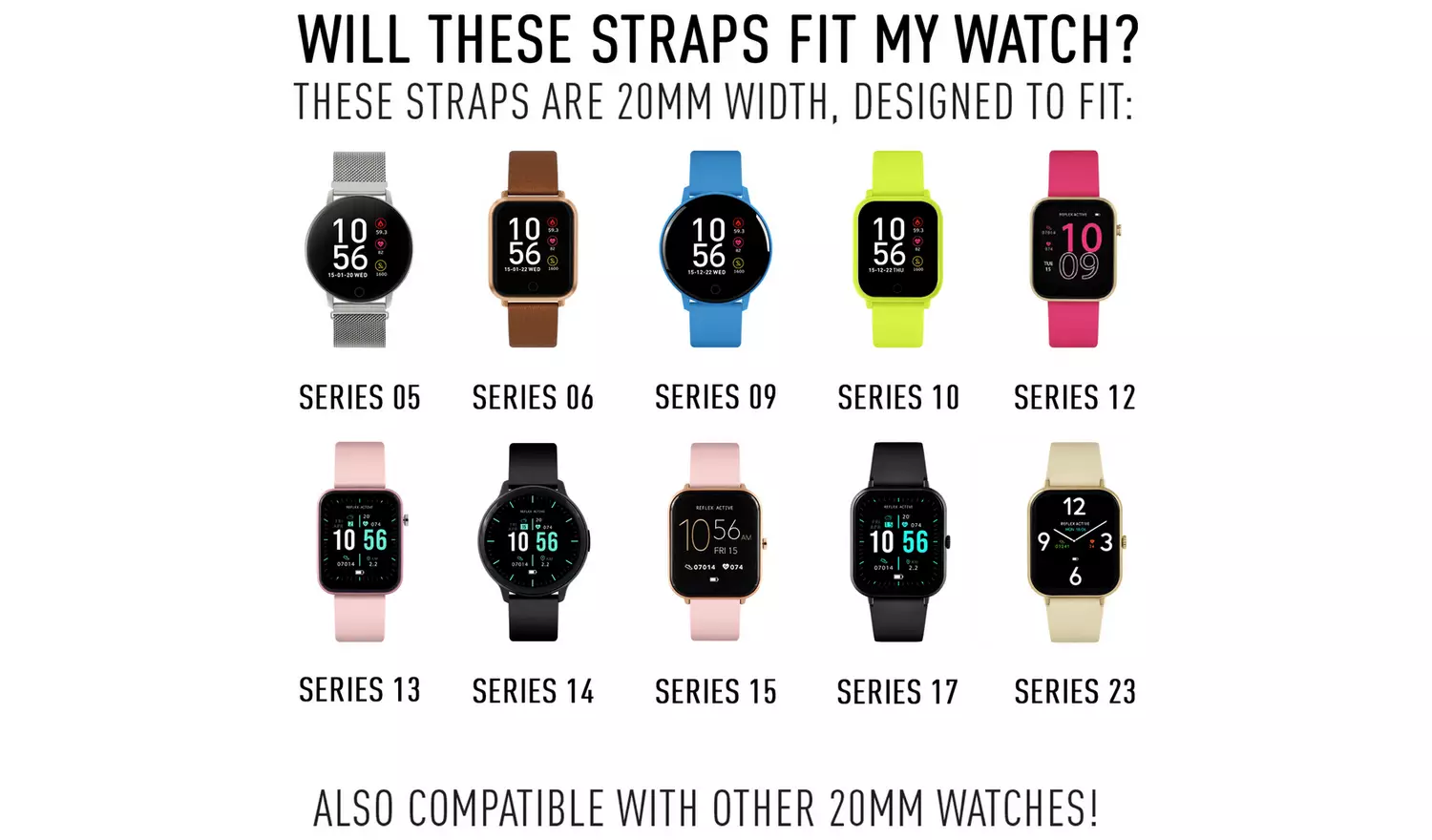 Reflex Active Interchangeable Smart Watch Strap Set of 3