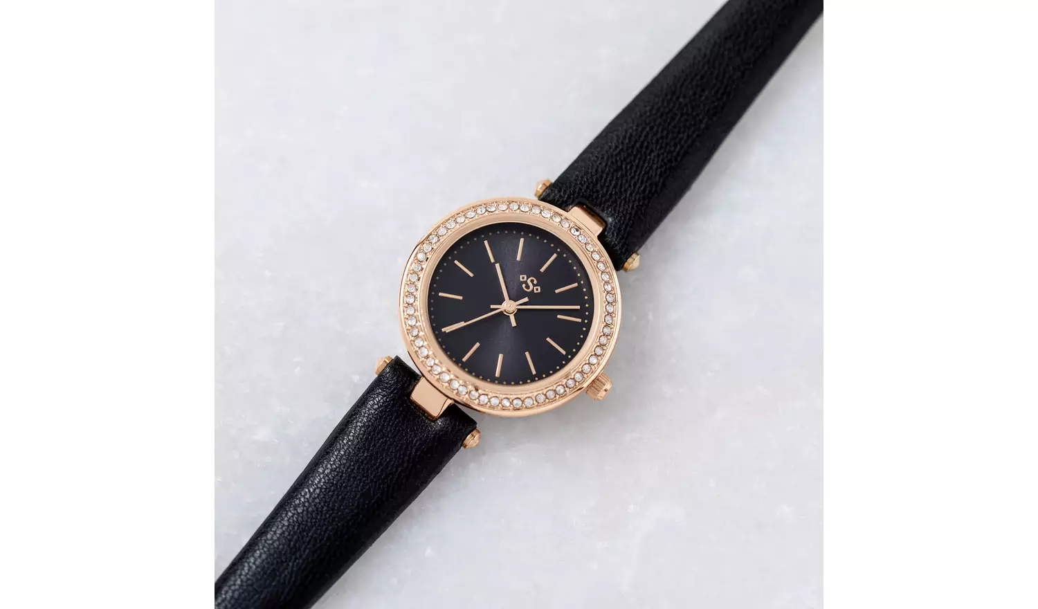 Spirit Ladies Stone Set Black Strap Watch