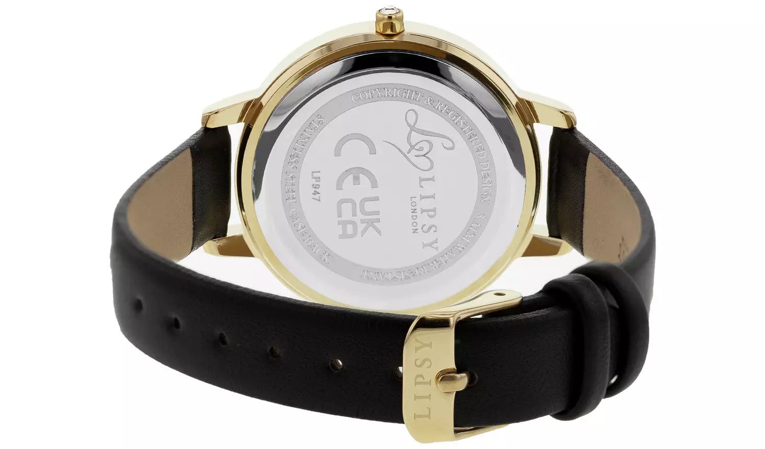 Lipsy Floral Dial Black Leather Strap Watch