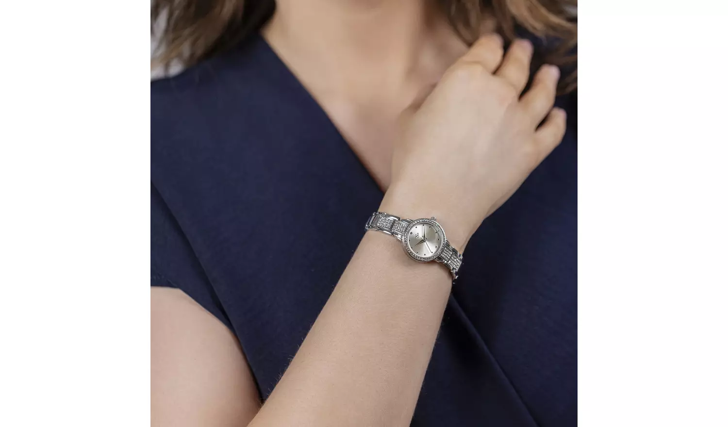 Spirit Ladies Silver Tone Stone Set Bracelet Watch