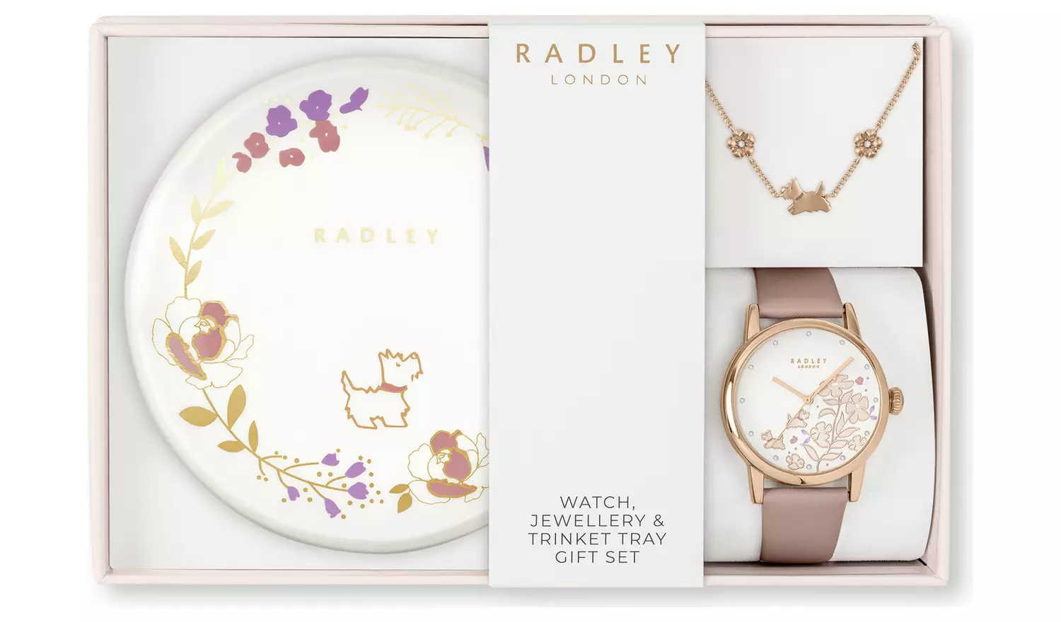 Radley Pink Leather Watch, Bracelet &Trinket Tray Set