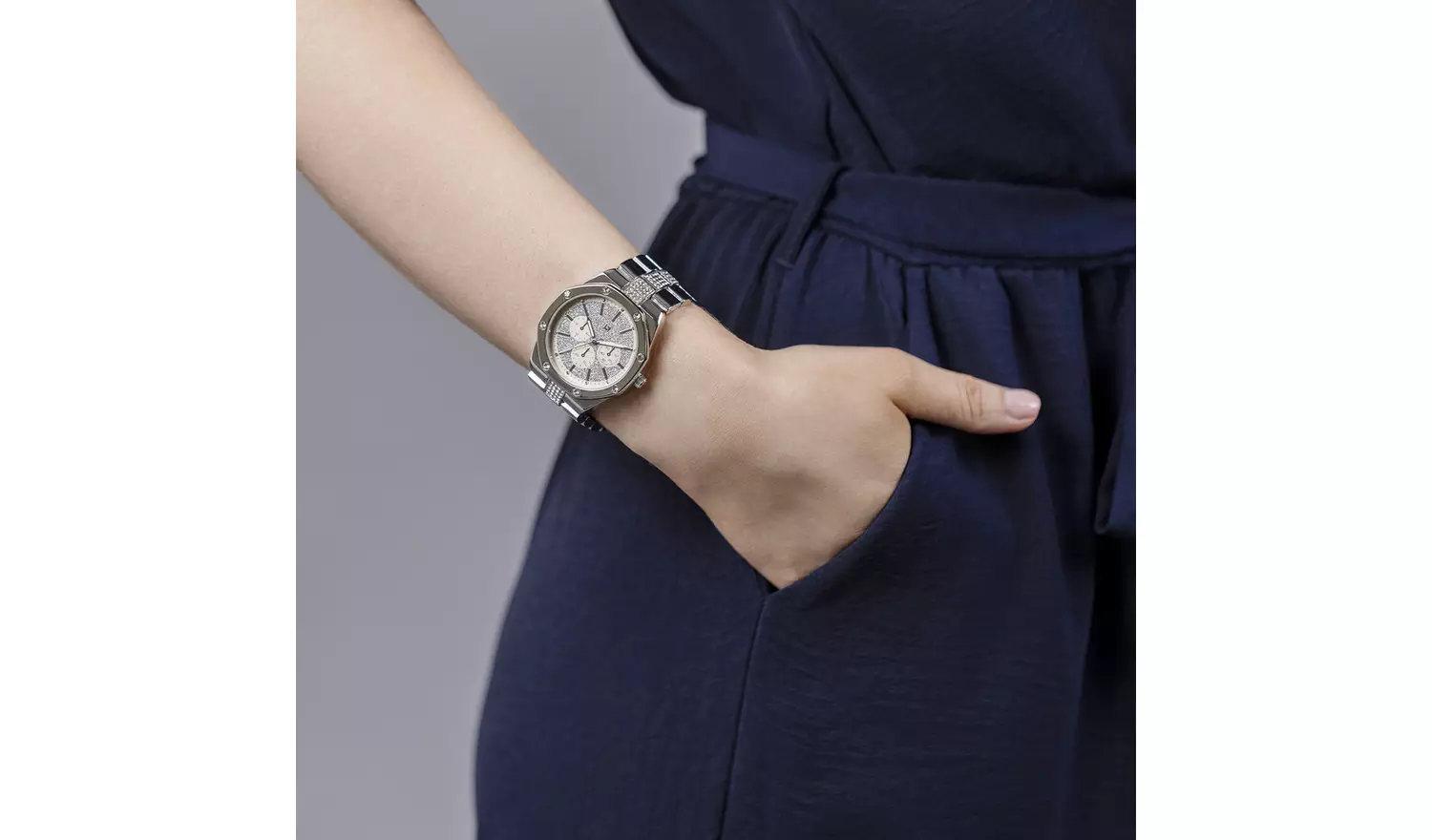 Spirit Ladies Silver Tone Stone Set Bracelet Watch