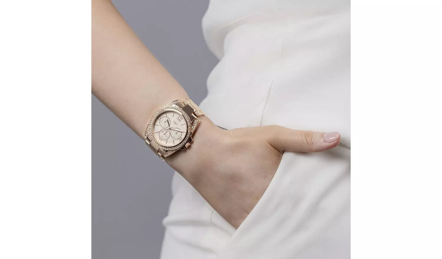 Spirit Ladies Rose Gold Tone Stone Set Bracelet Watch