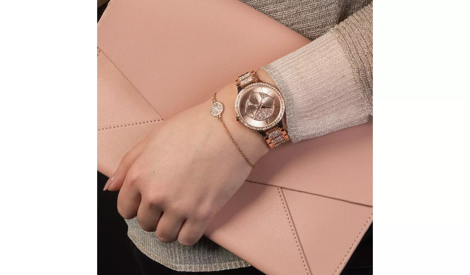 Spirit Lux Ladies' Rose Glitter Dial Watch and Bracelet Set