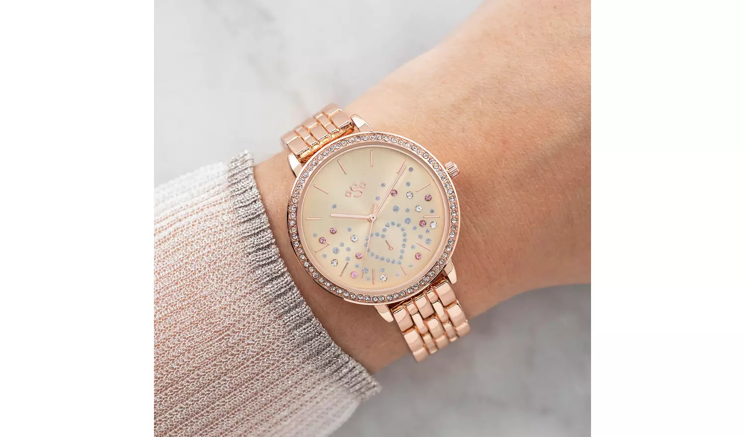 Spirit Ladies Stone Set Rose Gold Colour Bracelet Watch