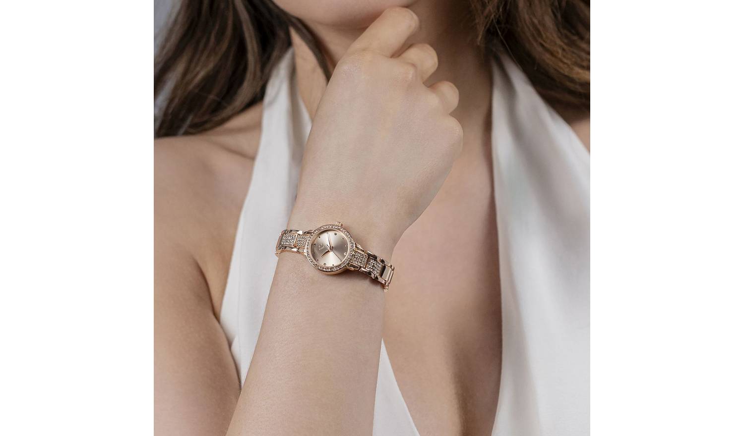 Spirit Ladies Rose Gold Tone Stone Set Bezel Bracelet Watch