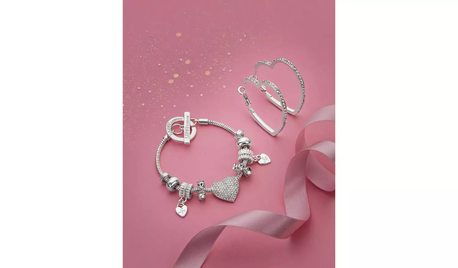 Lipsy Silver Colour Pave Heart Charm Bracelet