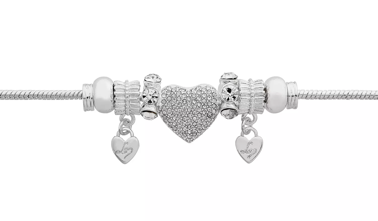 Lipsy Silver Colour Pave Heart Charm Bracelet