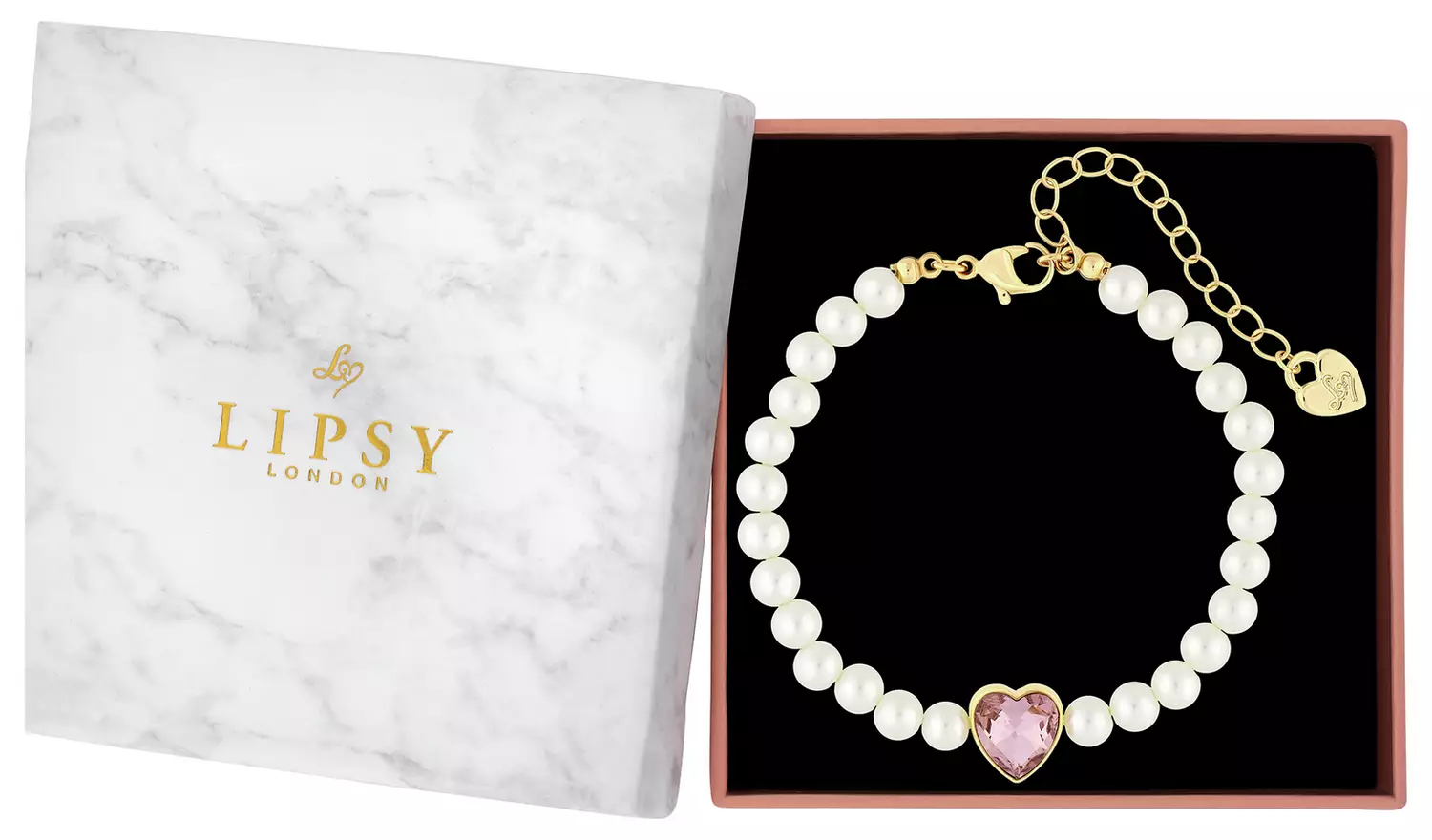 Lipsy Pearl Pink Heart Bracelet