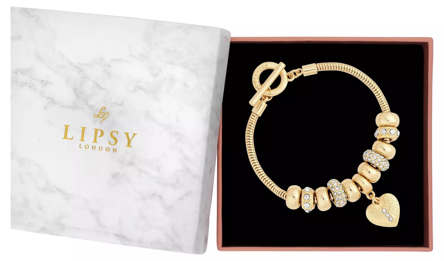 Lipsy Gold Plated T-Bar Coin Charm Bracelet