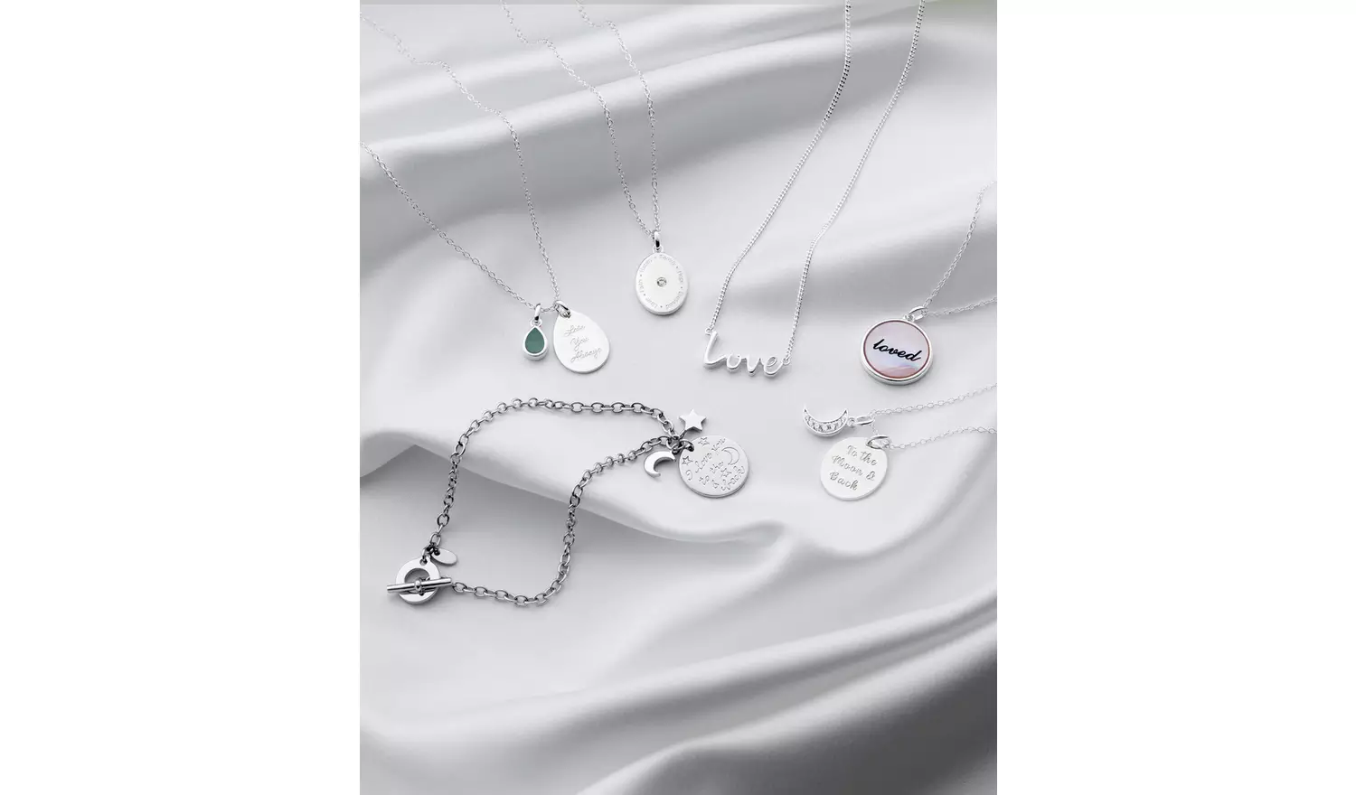 Moon & Back Sterling Silver 'I love you' T- Bar Bracelet