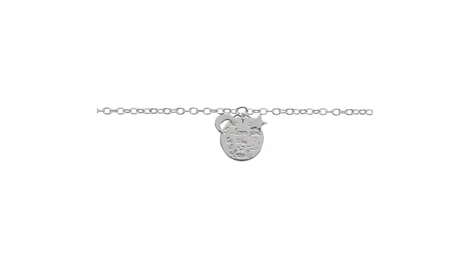 Moon & Back Sterling Silver 'I love you' T- Bar Bracelet