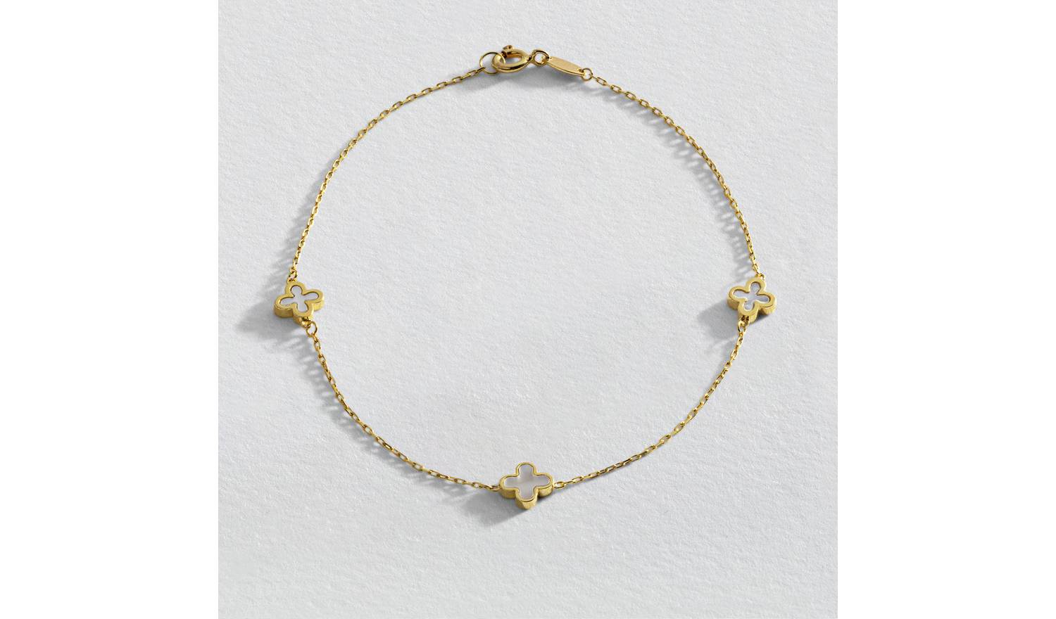 Revere 9ct Yellow Gold Mother of Pearl Clover Bracelet