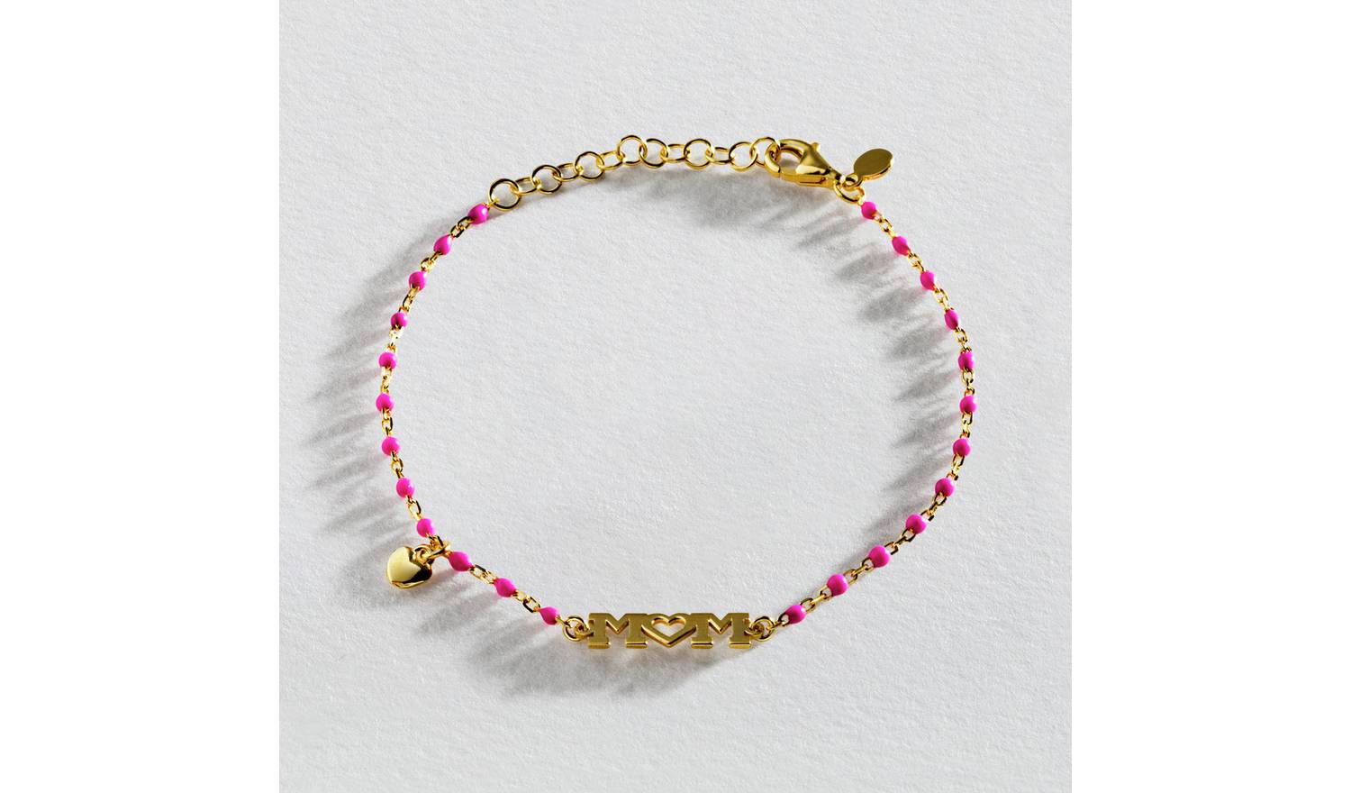 Revere Sterling Silver Mum Bead Bracelet With Pink Enamel