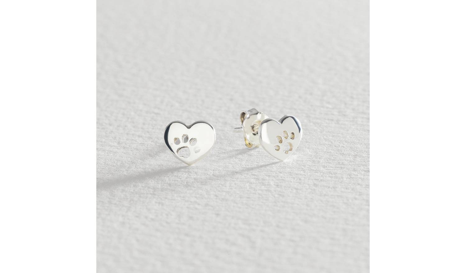 Revere Sterling Silver Heart Cut Out Paw Stud Earrings