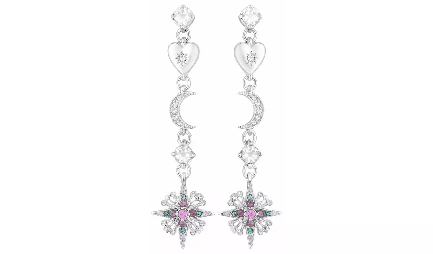 Lipsy Silver Colour Crystal Celestial Drop Earrings