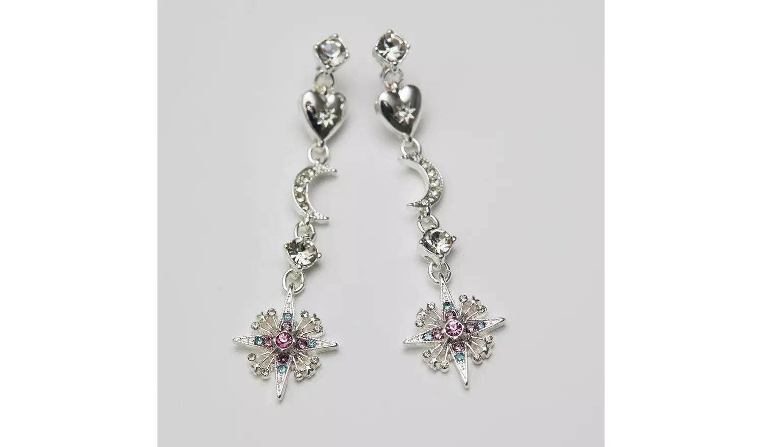 Lipsy Silver Colour Crystal Celestial Drop Earrings