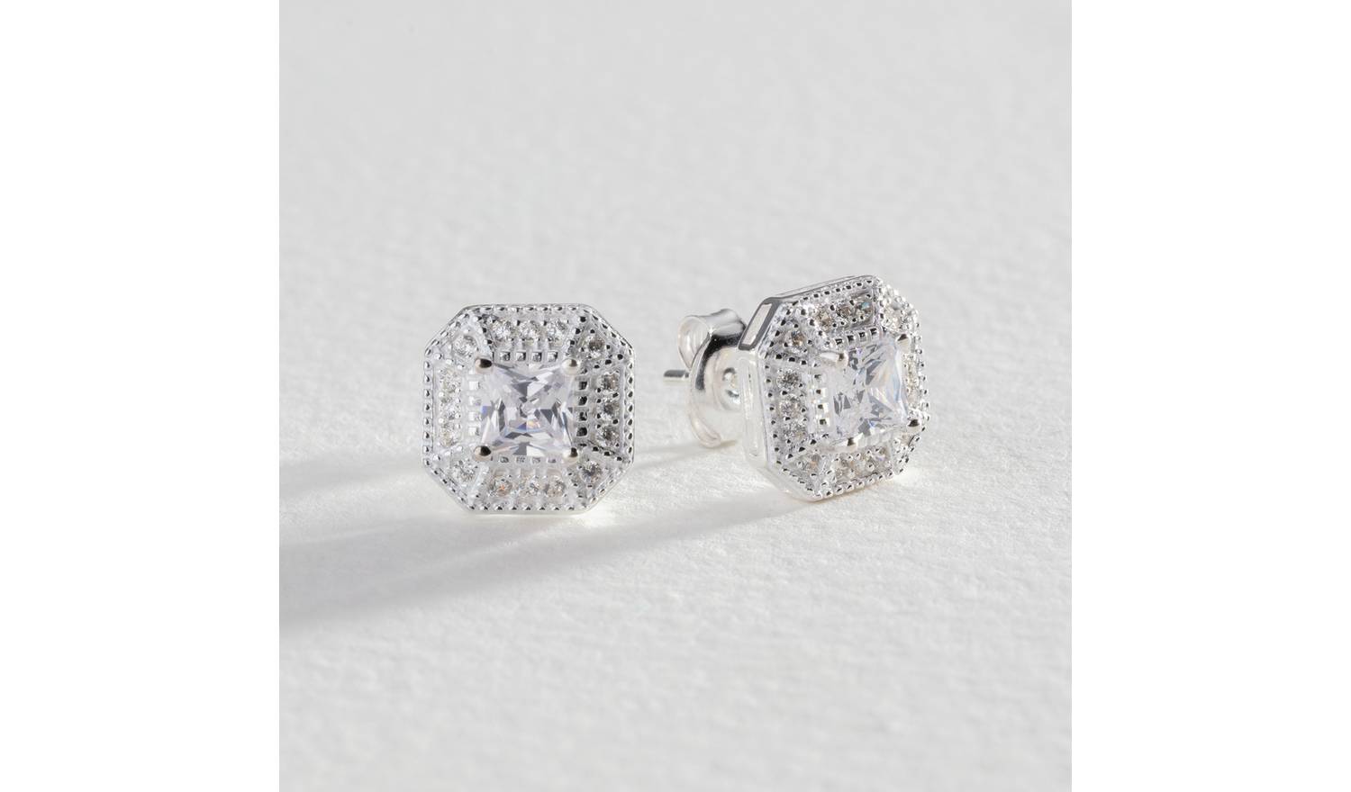 Revere Sterling Silver Vintage Cubic Zirconia Halo Earrings