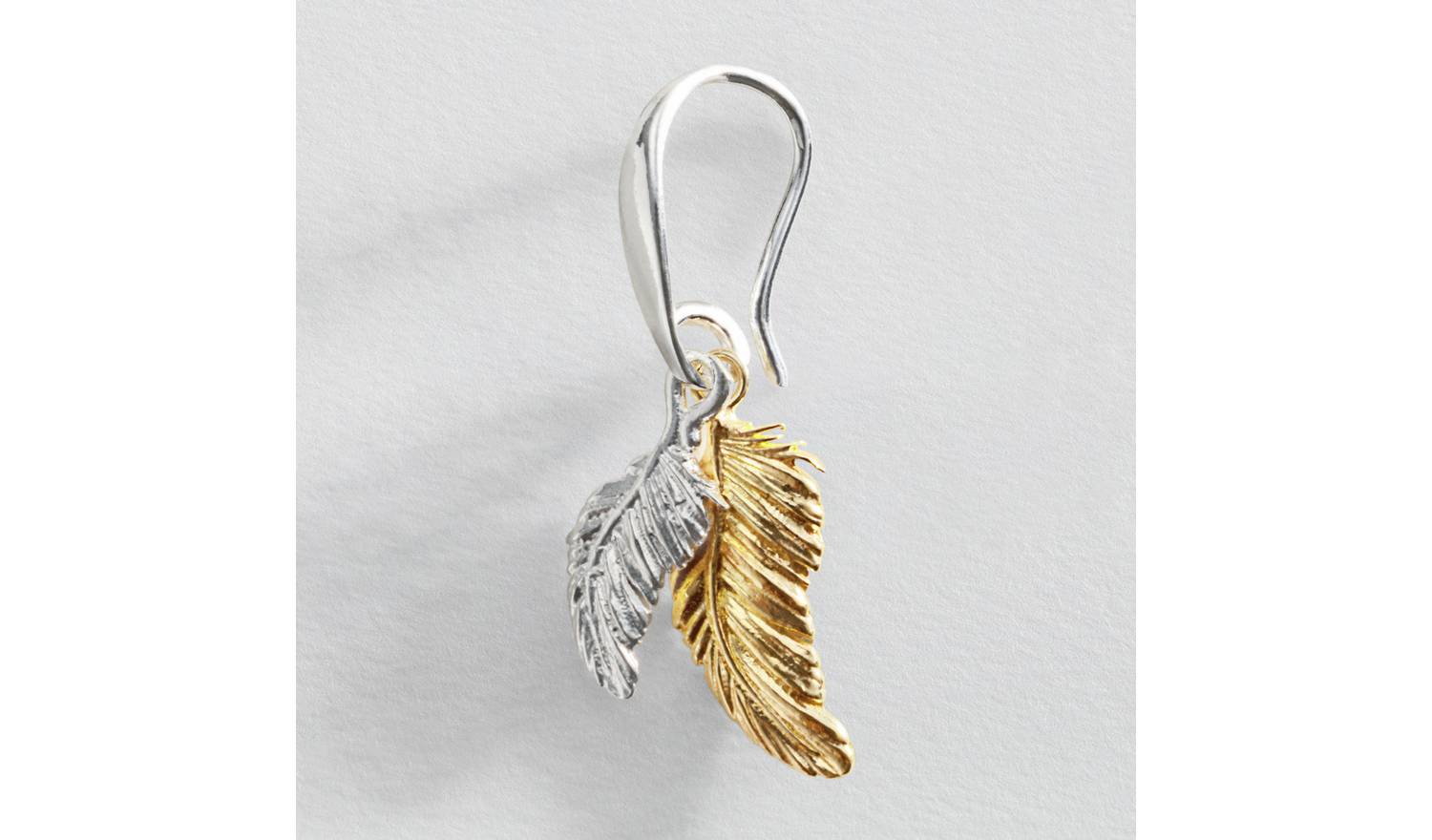 Revere Sterling Silver Two Tone Feather Drop Earrings