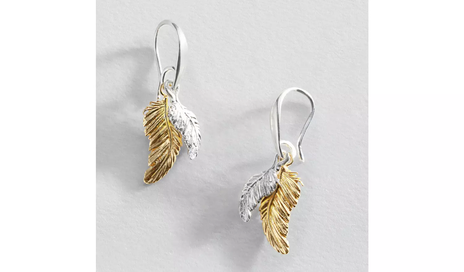 Revere Sterling Silver Two Tone Feather Drop Earrings