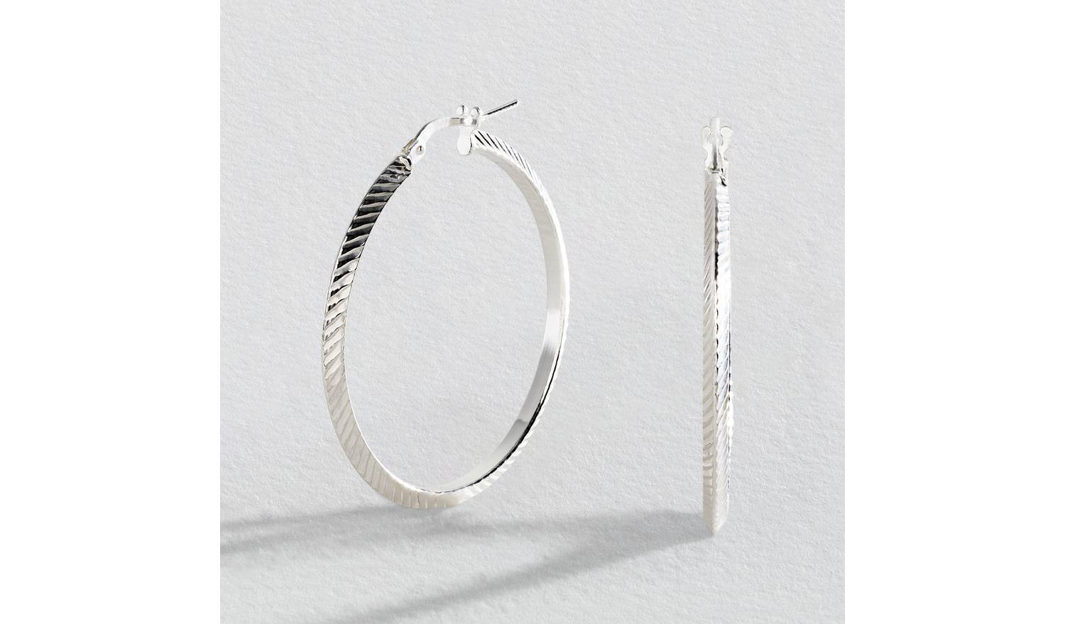Revere Sterling Silver Diamond-cut Hoop Earrings